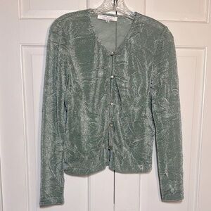 EUC Elegant Andrea Polizzi Silver Shimmering Long Sleeve Button Down Top Size M